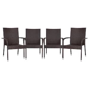 Brown Wicker/Rattan Outdoor Dining Chair in Brown (Set of 4)