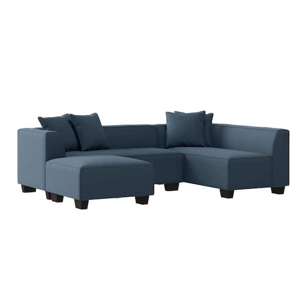 Handy Living Phoenix Caribbean Polyester Sectional 4-Seater Ottoman Depot - PHX-SEC-CNF55 Home 3-Piece Sofa The Right-Facing L-Shaped Blue with