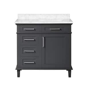 Sonoma 36 in. W x 22 in. D x 34 in. H Bath Vanity in Dark Charcoal with White Carrara Marble Top