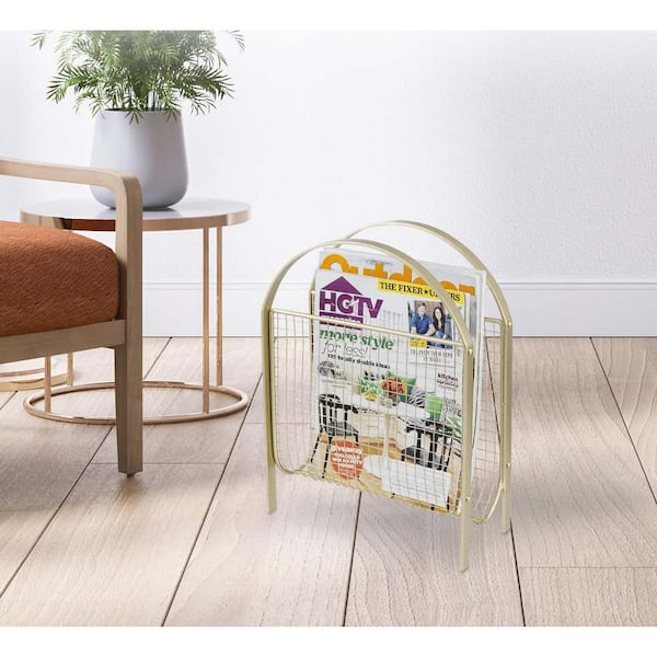 Brass Metal Freestanding Magazine Rack Magazine Organizer Holder 11.4 in. W x 15 in. H