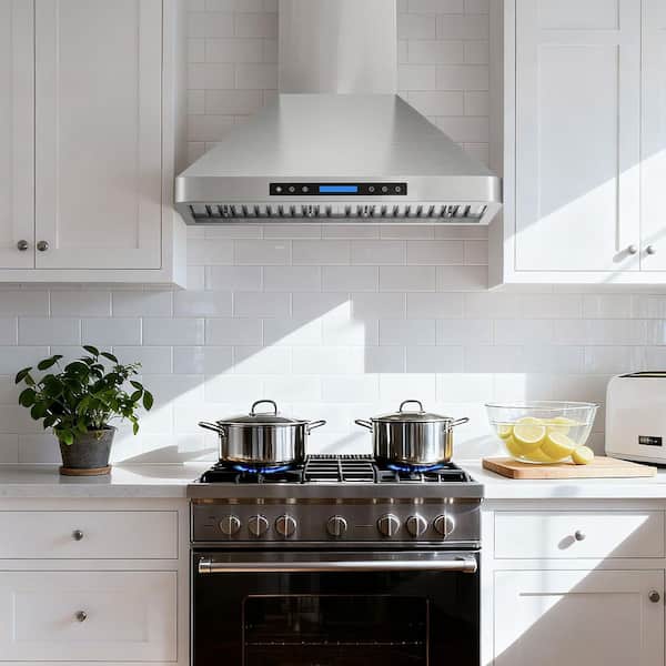 36 in. 900 CFM Convertible Wall Mount Downdraft in Stainless Steel Rounded Corners with Touch Control LCD and Remote