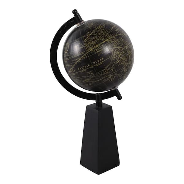 11 in. x 5 in. Black Plastic Decorative Globe with Wood Base