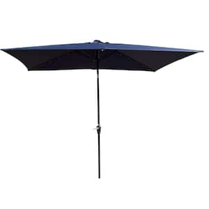 10 ft. x 6.5 ft. Metal Market Rectangular Solar LED Lighted Patio Umbrella in Navy Blue with Crank and Push Button Tilt