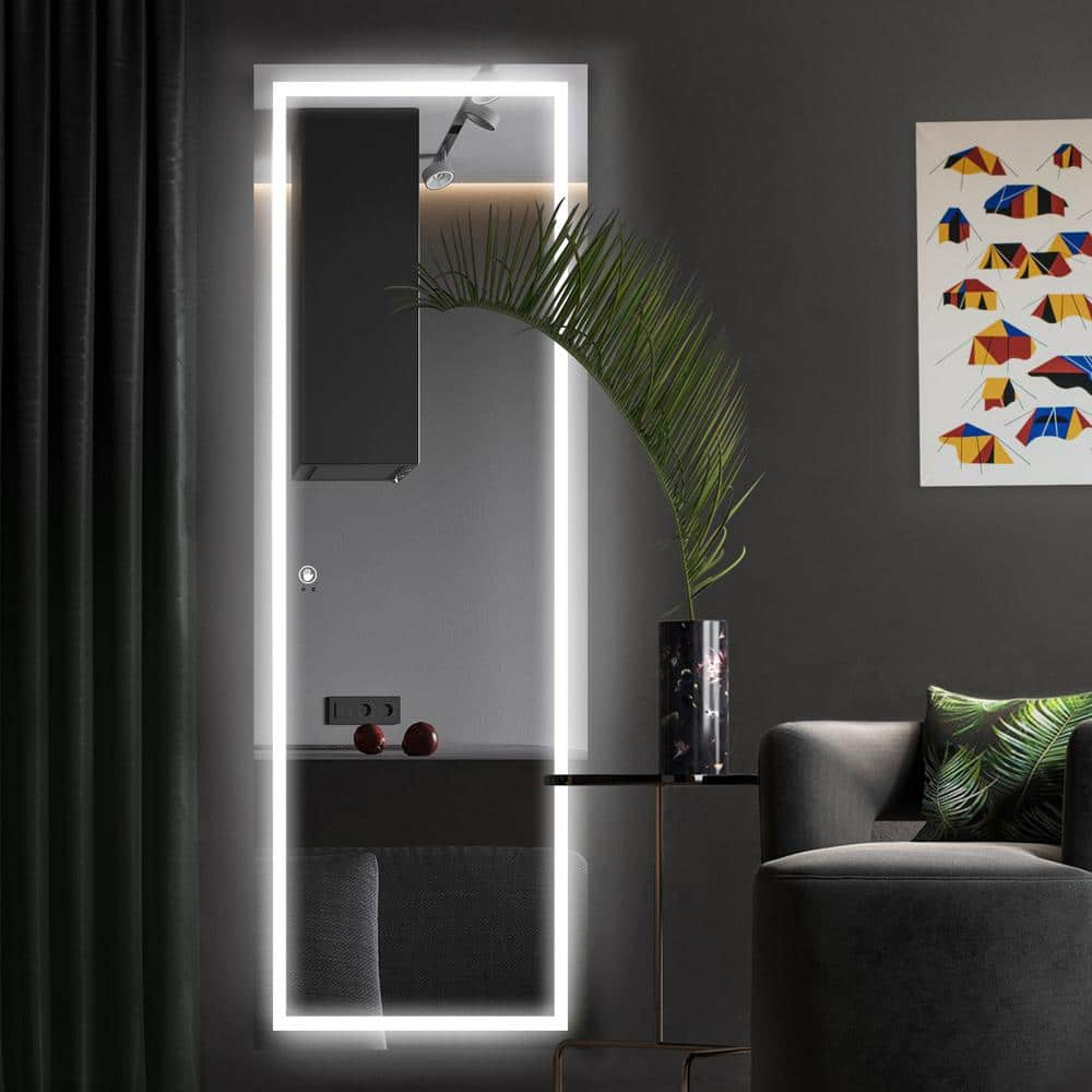 22 In. W X 65 In. H LED Light Rectangle Frameless Silver Mirror Wall ...