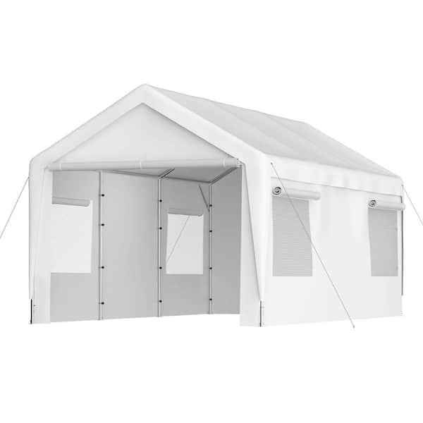 10.2 ft. W x 19.45 ft. D x 9.08 ft. H White Carport Canopy with Removable Sidewalls and Roll-up Ventilated Windows