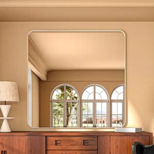 48 in. W x 36 in. H Rectangular Aluminum Framed Modern Silver Rounded Wall Mirror