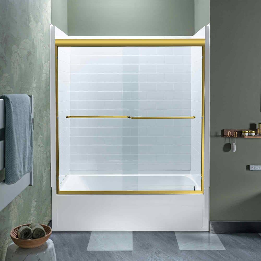 60 in. W x 76 in. H Single Sliding Frameless Shower Door in Brushed Gold Finish with Clear Glass price history on PriceWatchPro