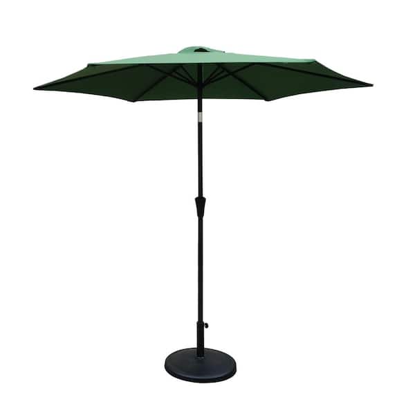 Kahomvis 8.8 ft. Aluminum Market Push Button Tilt Outdoor Patio Umbrella in Green with Round Resin Umbrella Base