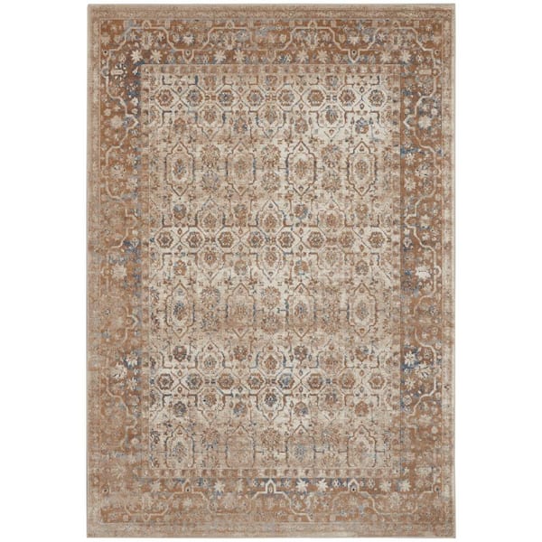 Kathy Ireland Home Malta Taupe 5 ft. x 8 ft.  Traditional Persian Area Rug