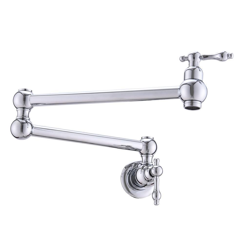 Wall Mount Kitchen Faucet Pot Filler Faucet Double-Handle in Polished Chrom