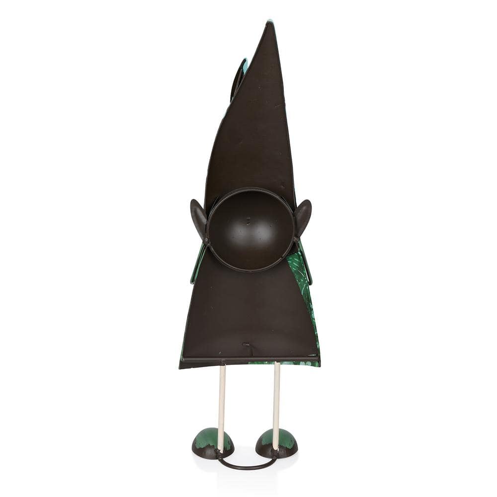 Whimsical Green Iron Hide-and-Seek Garden Gnome, 19"