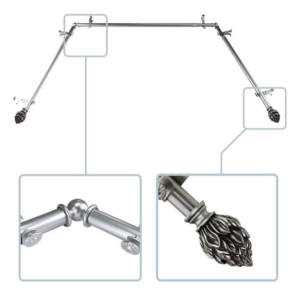 Emoh 13 16 Dia Adjustable 20 36 38 72 Bay Window Curtain Rod With Julia Finials In Satin Nickel Habay 12 5 The Home Depot 72 Bay Window Curtain Rod, Where Are Curtain Rods In Home Depot
