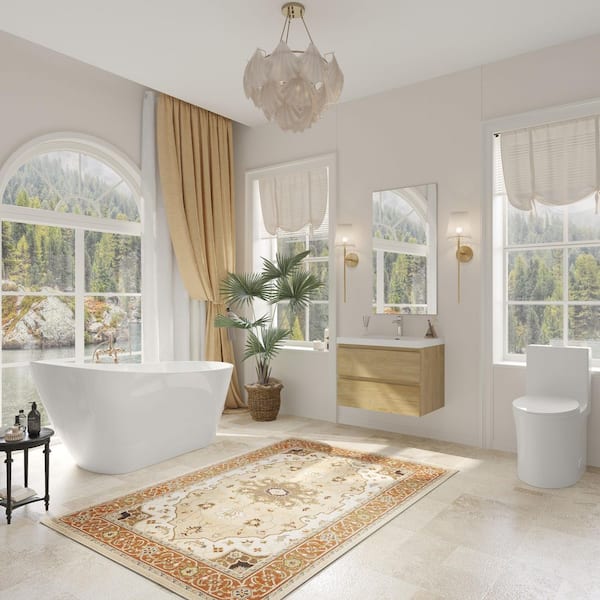 30 in. W Single Sink Floating Bath Vanity in Natural Oak with White Solid Surface Sink Top