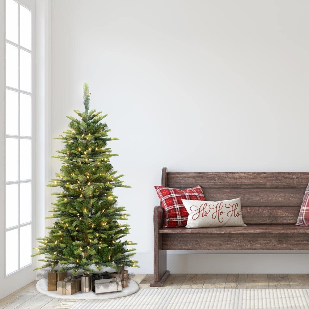 4.5' Green Slim Aspen Fir Pre-Lit Artificial Christmas Tree