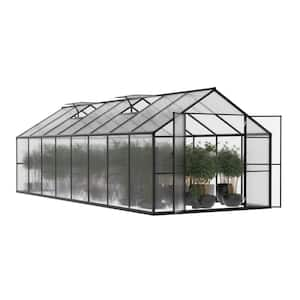 8 ft. W x 16 ft. D Polycarbonate Walk-in Greenhouse for Outdoors with 2-Adjustable Roof Vents, Gray