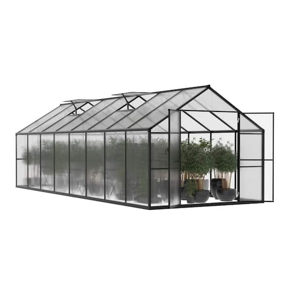 VEIKOUS 8 ft. W x 16 ft. D Polycarbonate Walk-in Greenhouse for Outdoors with 2-Adjustable Roof Vents Gray