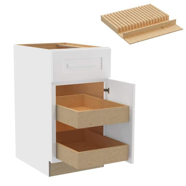 Home Decorators Collection Grayson 18 in. W x 24 in. D x 34.5 in. H Assembled Plywood Base Kitchen Cabinet in Pacific White with 2ROT Knife Block R