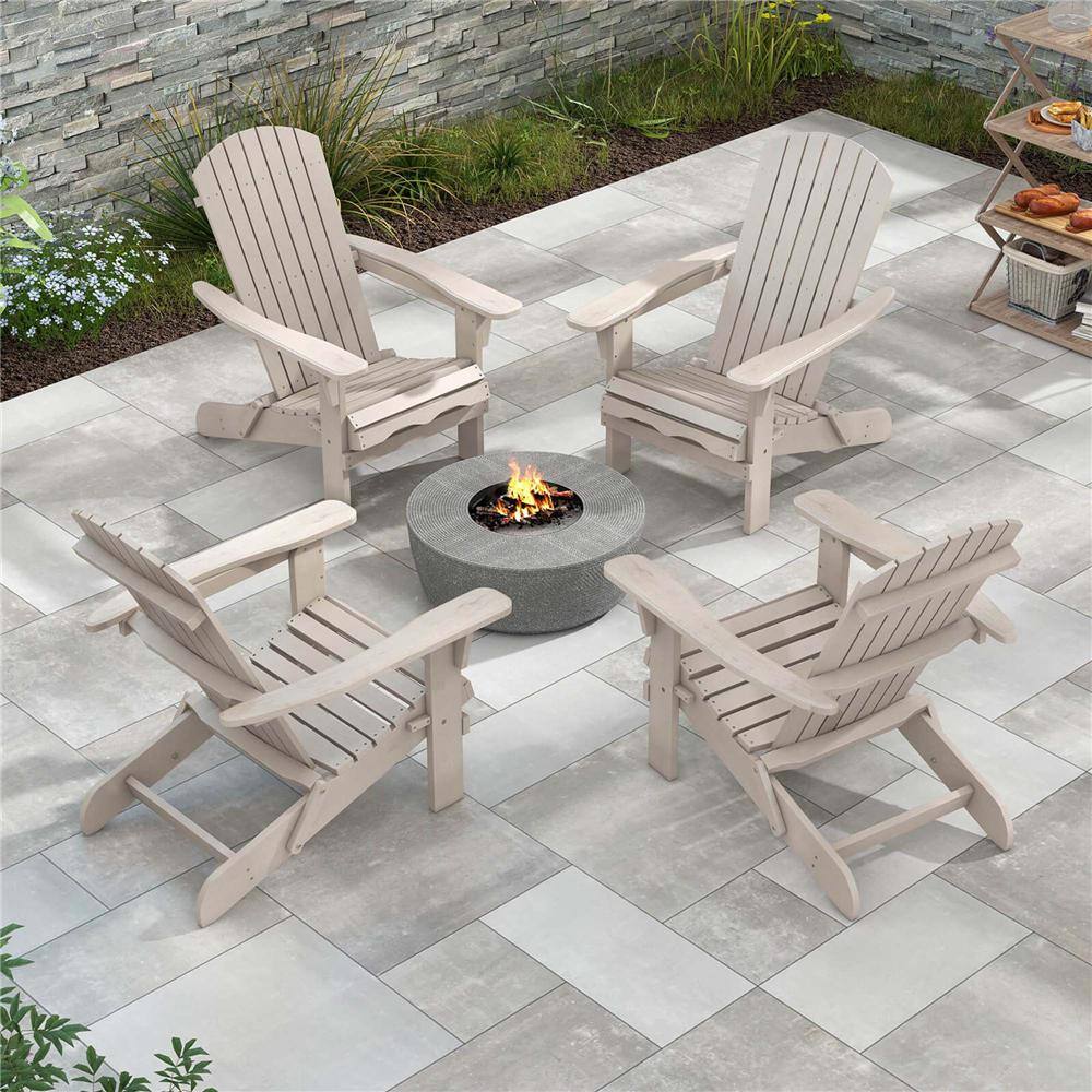 Costway Grey Folding Wood Adirondack Chair (Set of 4