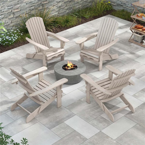 Costway Grey Folding Wood Adirondack Chair (Set of 4)