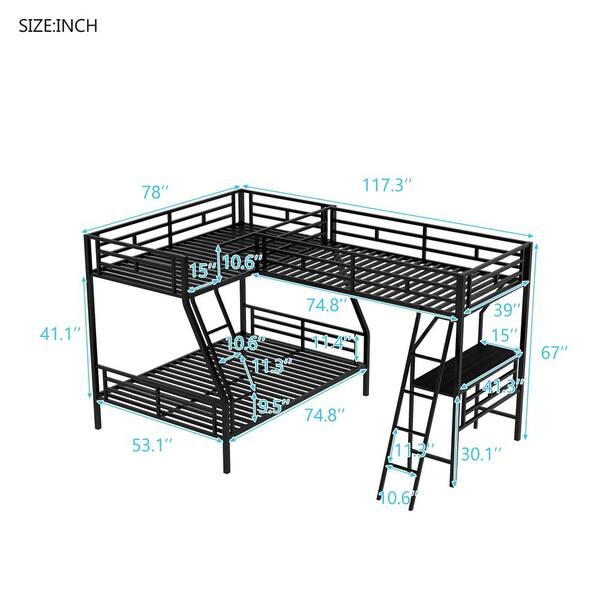 Twin Size Loft Bed Attached And Desk, How Long Is A Twin Size Bunk Beds