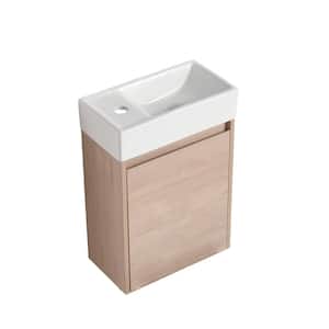 8.9 in. W x 16.1 in. D x 22.8 in. H Freestanding Bathroom Vanity in Oak with White Ceramic Single Sink Top