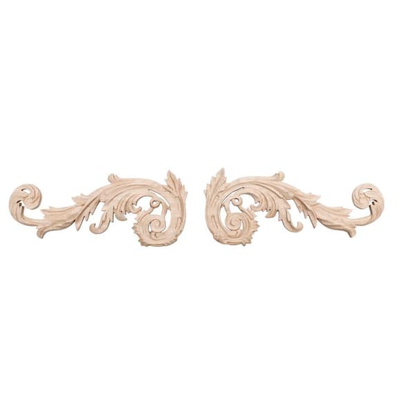 American Pro Decor 2-1/2 in. x 5-1/2 in. x 3/8 in. Unfinished Hand Carved North American Solid Hard Maple Wood Onlay Acanthus Wood Scroll