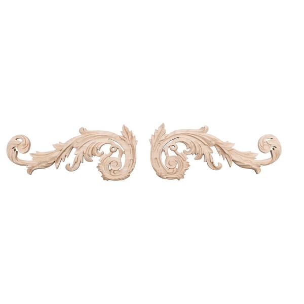 American Pro Decor 3-7/8 in. x 9-1/8 in. x 1/2 in. Unfinished Hand Carved North American Solid Hard Maple Wood Onlay Acanthus Wood Scroll