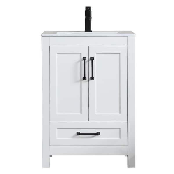 24 in. W x 18.3 in. D x 34 in. H Single Sink Bath Vanity in White with Ceramic Top and Drain Faucet Set