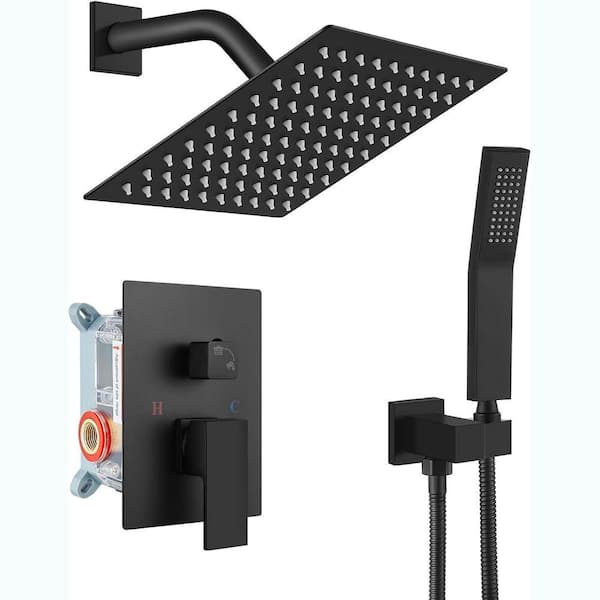 1-Handle Wall Mount Shower Trim Kit in Matte Black with Hand Shower-1.46 GPM (Valve Included)
