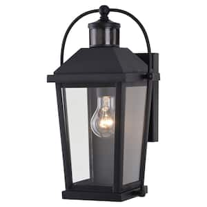 Lexington Aluminum Black Motion Sensor Dusk to Dawn Outdoor Wall Light Clear Glass