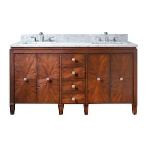 Brentwood 61 in. W x 22 in. D x 35 in. H Vanity in New Walnut with Marble Vanity Top in Carrara White and Basin