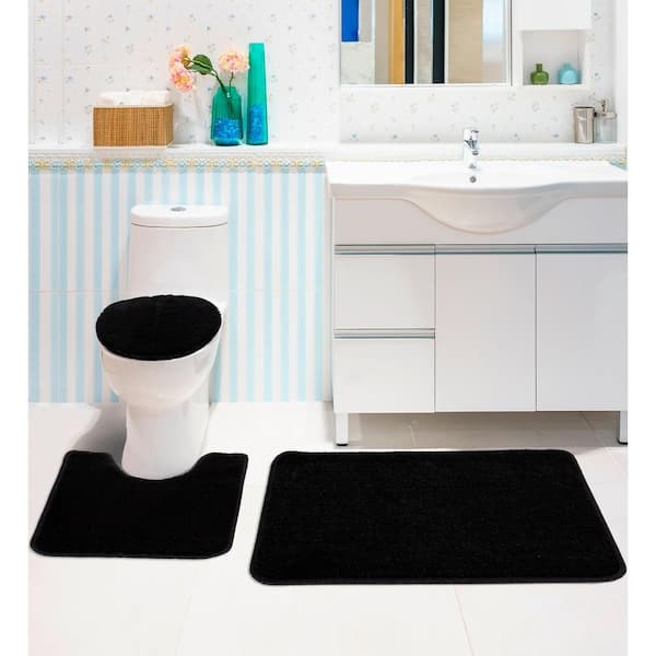 Black White Bathroom Rug Set, Black White Bath Mat Set
