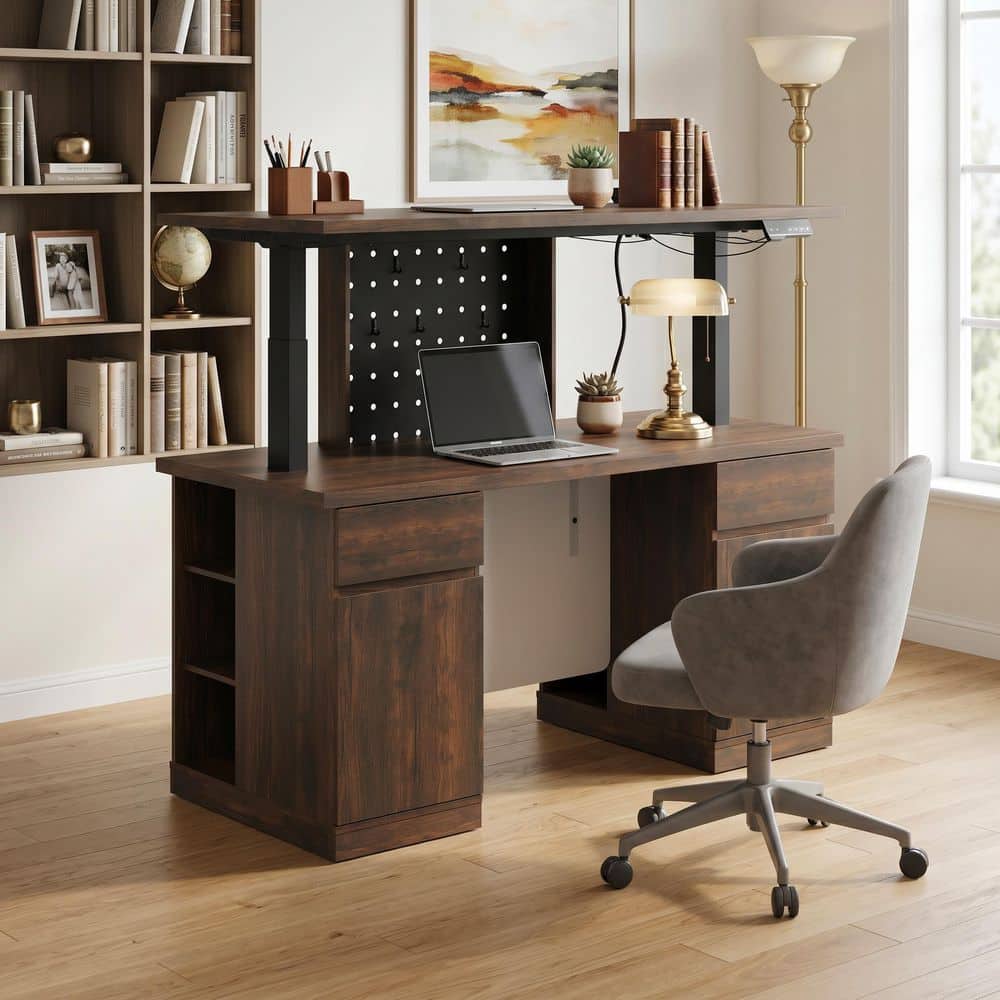 BLACK Design×DEVICE work FUKUBAKO FUFU&GAGA 54.3 in. Rectangular Brown Wood Grain 2-Drawer Executive