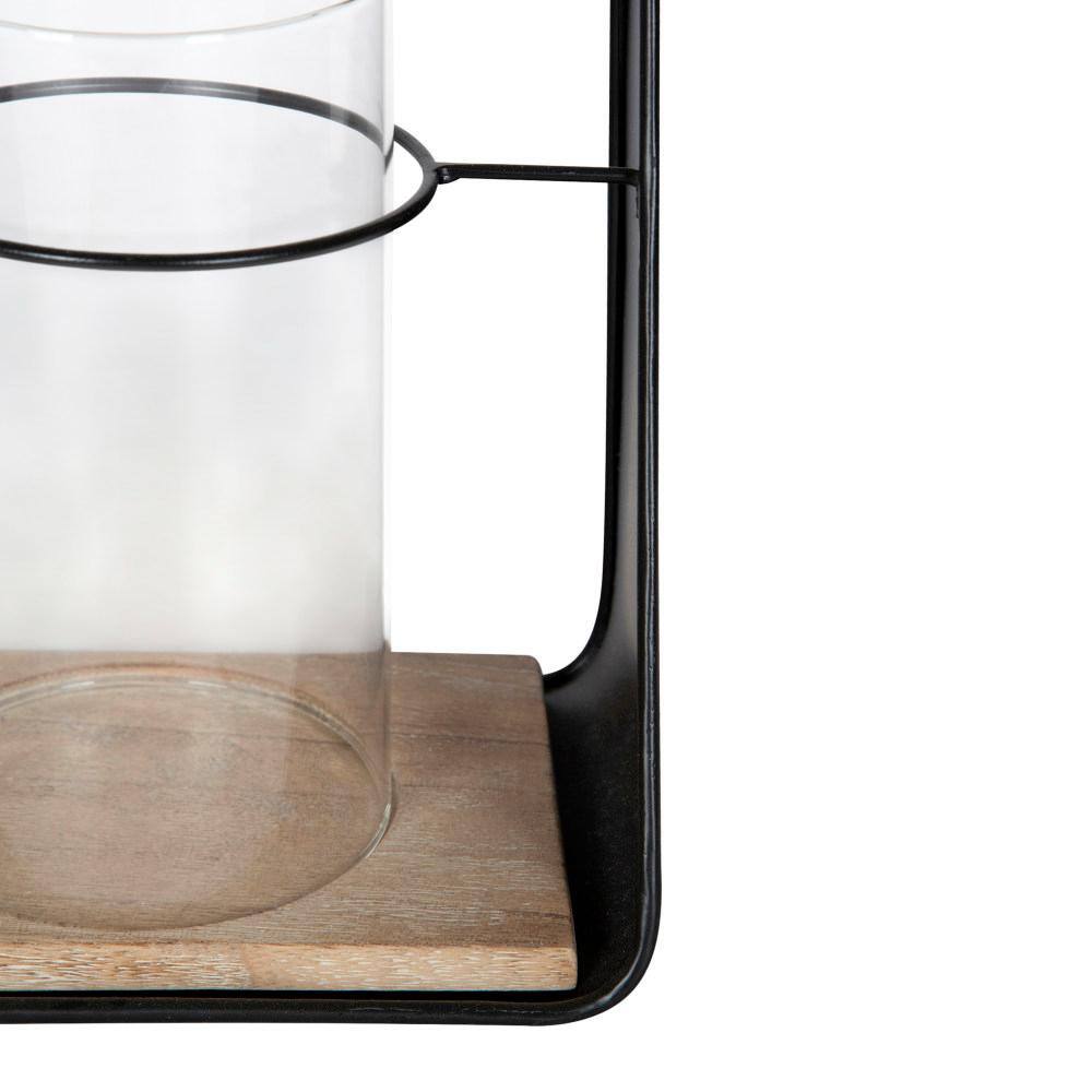 Black and Natural Wood Wall Sconce Set with Glass Chimney