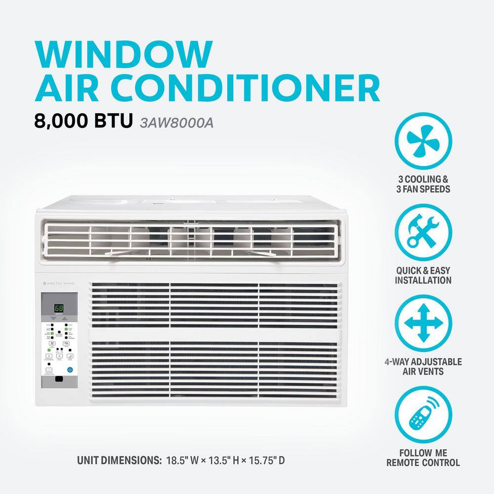 Arctic Wind 8000 BTU White Window Air Conditioner with Remote