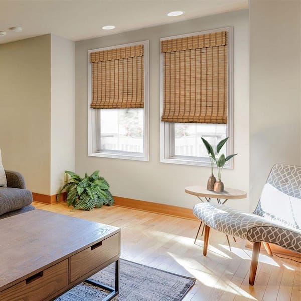 Natural Woven Light Filtering Cordless Bamboo Roman Shades for Windows, 52 in. W x 48 in. L, Camel