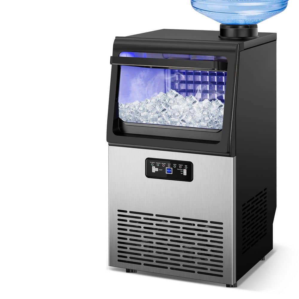 13.5 in. 80 lb. /Day Freestanding Ice Maker in Stainless Steel w/Full-Size Cube Production for Homebar and Entertainment