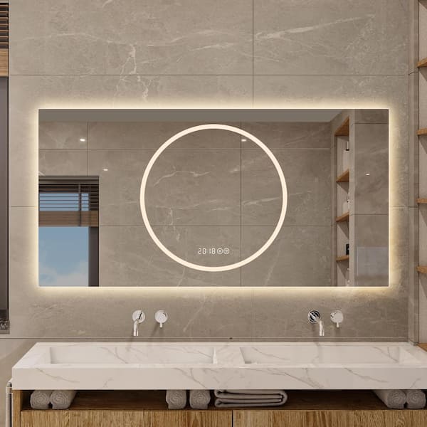 48 in. x24 in.  Anti-Fog Lighted Vanity Mirror with Led Light, 3 Colors and 6 level Dimmable, Silver