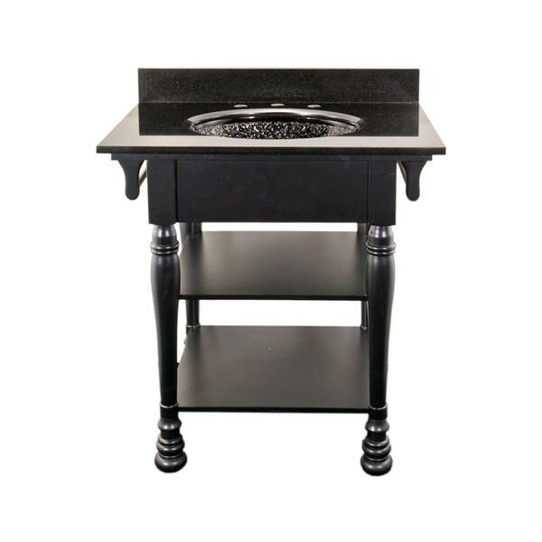 JSG Oceana Chess 30 in. Vanity in Black with Granite Vanity Top in Black with Black Nickel Pebble Undermount Sink