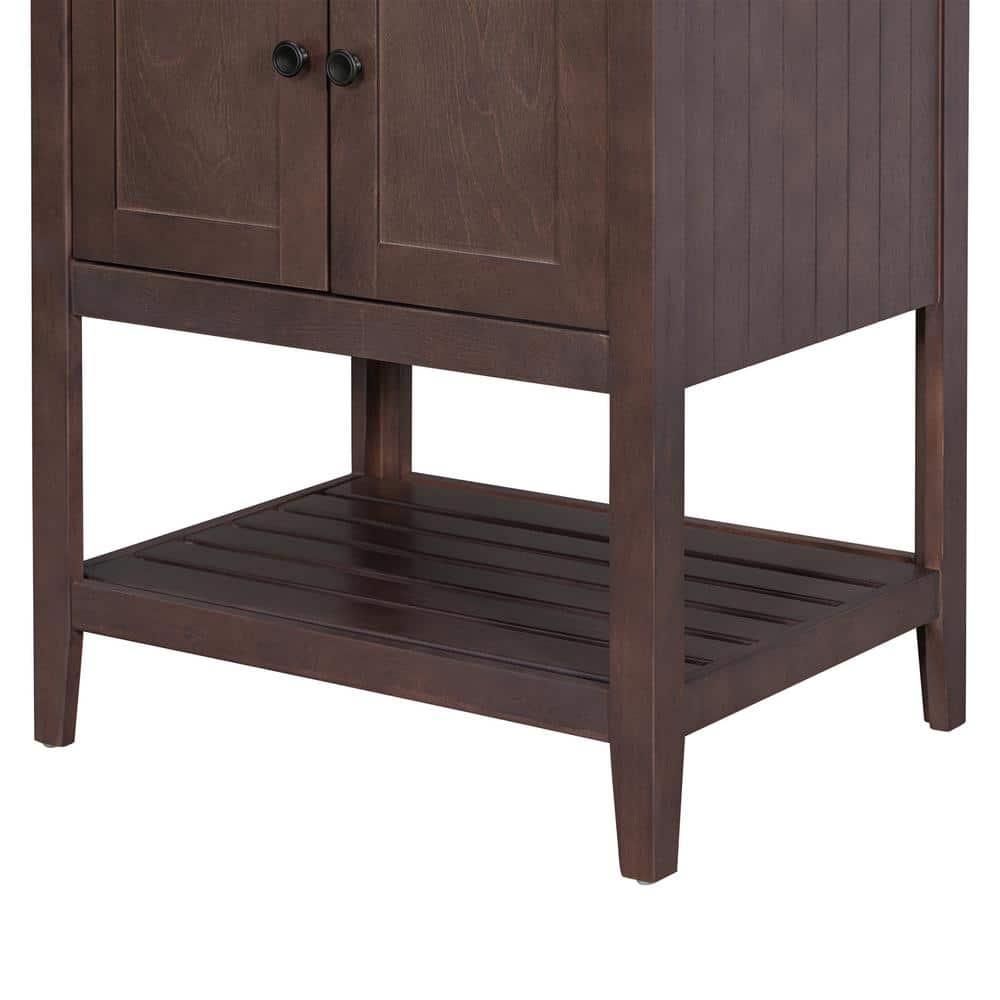 24" Brown Solid Wood Bath Vanity with White Ceramic Sink