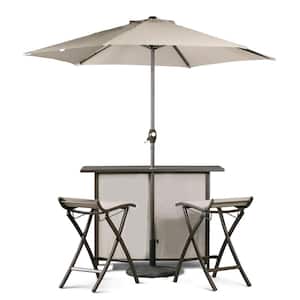 Metal 5-Piece Outdoor Patio Bar Set with 2 Folding Bar Stools and Umbrella with Stand