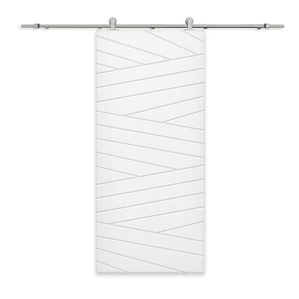 CALHOME 30 in. x 84 in. White Painted Composite MDF Paneled Interior Sliding Barn Door with Hardware Kit