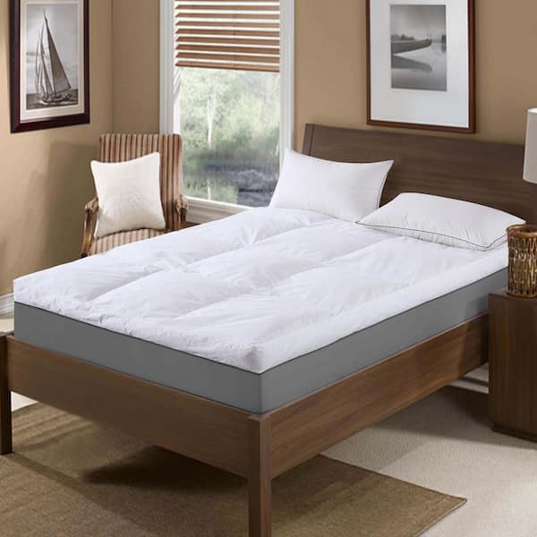 St. James Home 233 Thread Count Cotton Feather Topper 5 in. Medium No Pocket Down Twin Mattress Topper