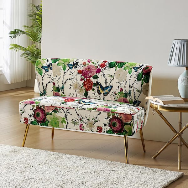 JAYDEN CREATION Arezo 47 in. Comfy Ivory Polyester 2-Seat Floral