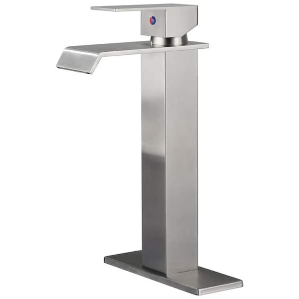 Zalerock Square Waterfall Single Handle Single Hole Bathroom Faucet and High-Body in Brushed Nickel