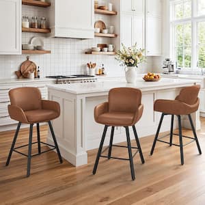 OrangeOne Nicola 26 in. Black Faux Leather Upholstered Swivel Bar