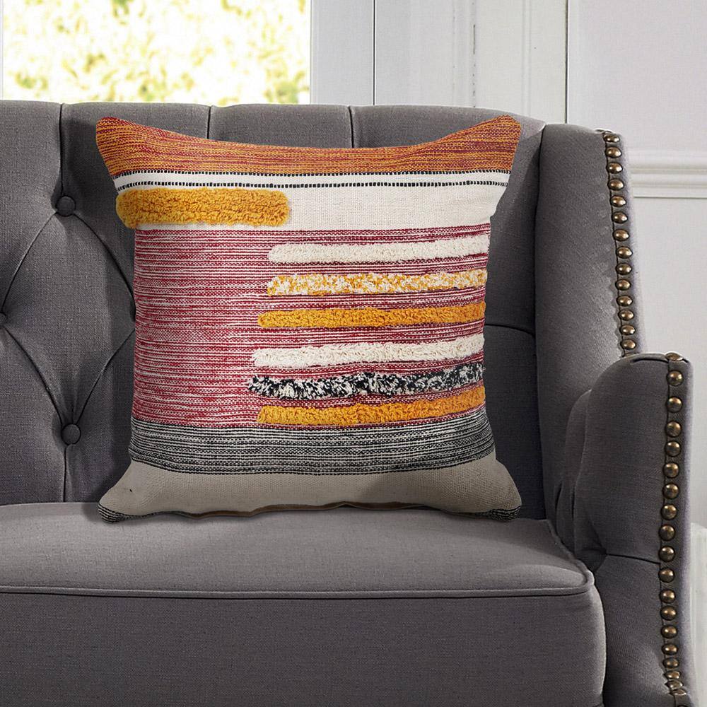 Multicolor Striped Tufted Square Throw Pillow, 18"