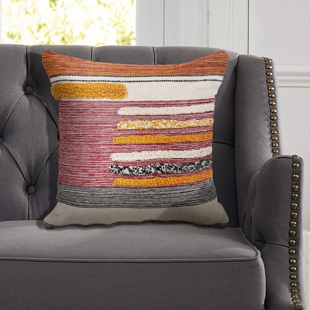 Multicolor Striped Tufted Square Throw Pillow, 18"