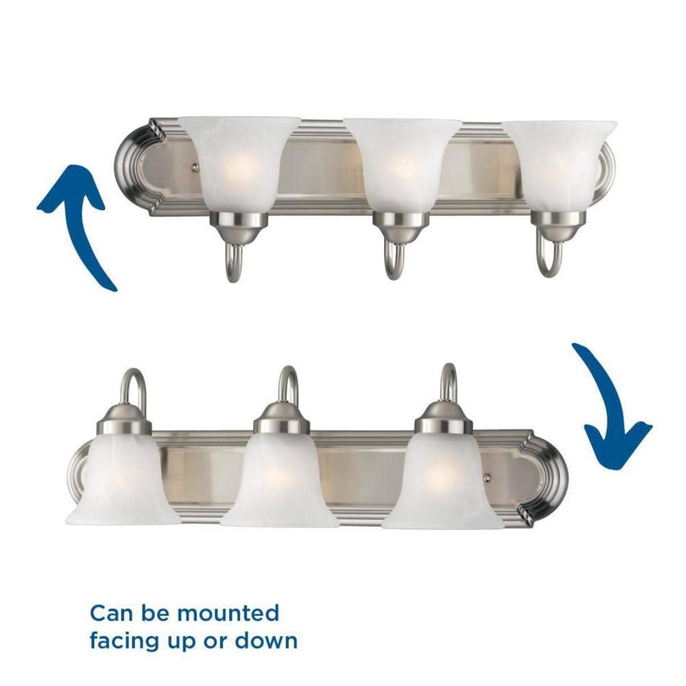 Three-Light Brushed Nickel Alabaster Glass Bath Vanity Light