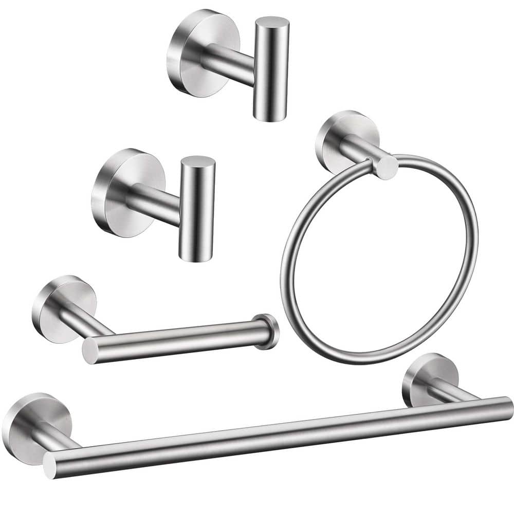 5-Piece Brushed Nickel Bathroom Hardware Set with 16 in Towel Bar, Towel Hooks, Toilet Paper Holder, and Towel Ring price history on PriceWatchPro